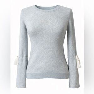 Club Monaco Cashmere Light Baby Blue Sweater with Silk Bow Sleeves | NWOT